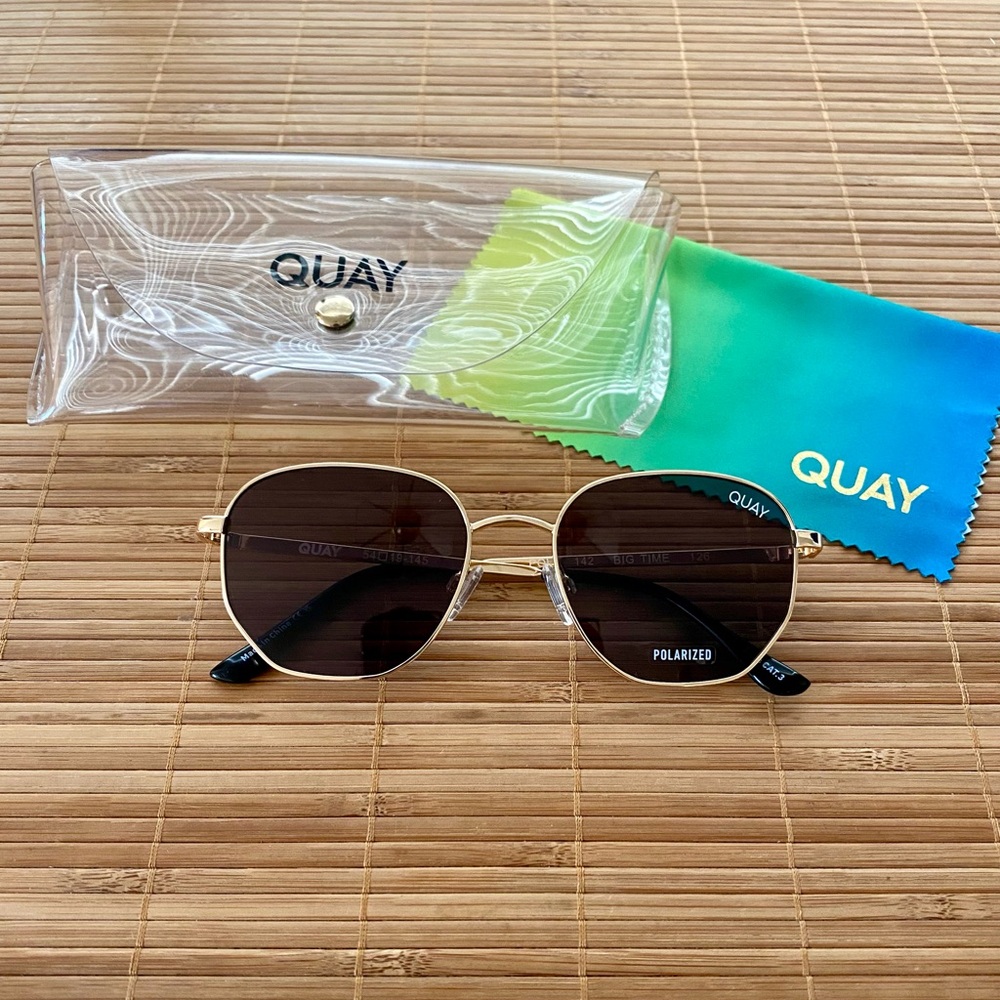 QUAY Australia BIG TIME Gold and Black Sunglasses